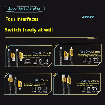 4 in 1 Fast Charge Data Cable Braided Mobile Phone Charging Cable